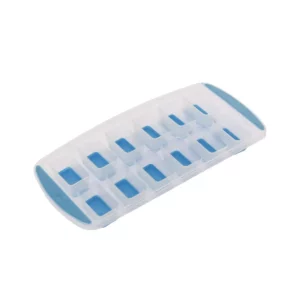 Cette photo montre un bac à glaçons Home Equipement à fond souple pour congélateur et réfrigérateur, de couleur bleu et avec les glaçons en forme de rectangle, référence 92007, vue de 3/4