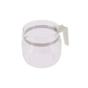 Cette photo nous montre la verseuse de couleur blanche sans couvercle pour cafetière dans son ensemble, vue de 3/4 face