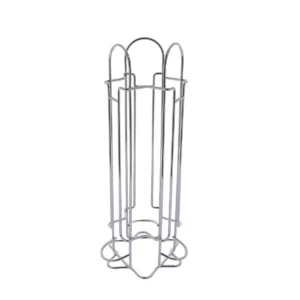 Sur cette photo, nous voyons une vue d'ensemble en 3/4 de la tour de rangement pour dosettes de la marque Home Equipement. La tour est vide