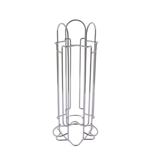 Sur cette photo, nous voyons une vue d'ensemble en 3/4 de la tour de rangement pour dosettes de la marque Home Equipement. La tour est vide