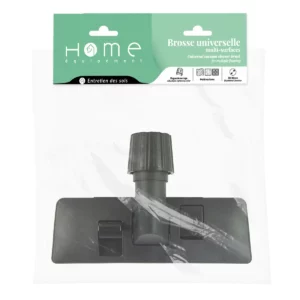Brosse adaptable multidiamètre pour aspirateur Home Equipement de référence A50218, dans son packaging : sachet et cavalier Home Equipement