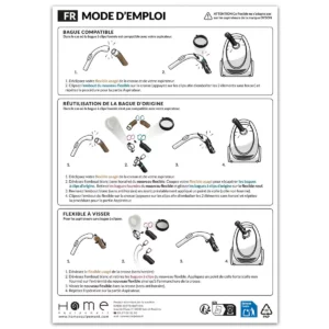Cette image montre le mode d'emploi Français concernant le flexible universel pour aspirateur Home Equipement A041030