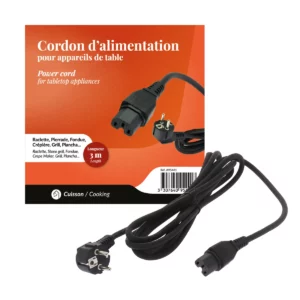 La photo présente le câble d'alimentation H05RRF 3×075 Home Equipement avec son packaging en arrière-plan