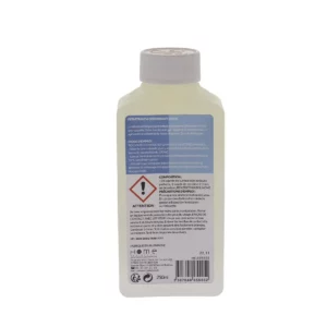 Cette photo nous montre le verso du détartrant dégraissant liquide 250ml pour Lave vaisselle parfum citron de la marque Home Equipement et de référence A95555. On peut y lire la composition du produit, les précautions d'emploi et les consignes de sécurité.