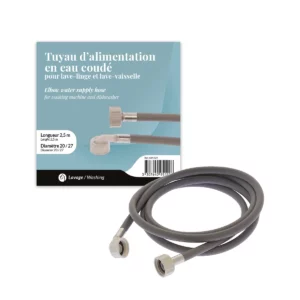 Tuyau d'alimentation en eau pour machine à laver ou lave-vaisselle, à la référence A95122, dans son ensemble avec packaging