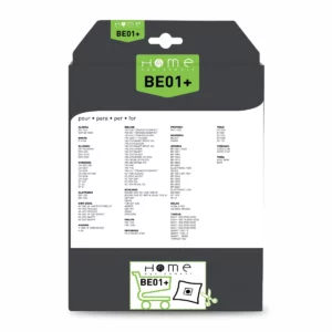 Lot de sacs aspirateur HEUN100+ avec système de filtration multicouche et fermeture hygiénique pour éviter le rejet de poussière. La photo montre le verso avec les instructions