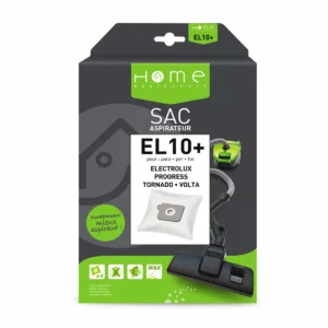 Lot de sacs aspirateur HEEL10+ avec système de filtration multicouche et fermeture hygiénique pour éviter le rejet de poussière. La photo montre le recto de la boîte.