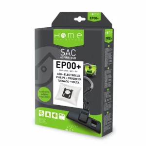 Lot de sacs aspirateur HEEP00+ avec système de filtration multicouche et fermeture hygiénique pour éviter le rejet de poussière.