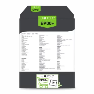 Lot de sacs aspirateur HEEP00+ avec système de filtration multicouche et fermeture hygiénique pour éviter le rejet de poussière. La photo montre le verso avec les instructions