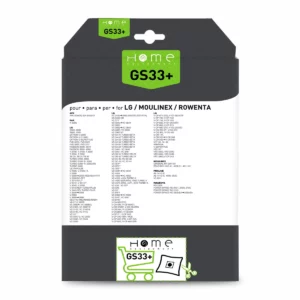 Lot de sacs aspirateur HEGS33+ avec système de filtration multicouche et fermeture hygiénique pour éviter le rejet de poussière. La photo montre le verso avec les instructions
