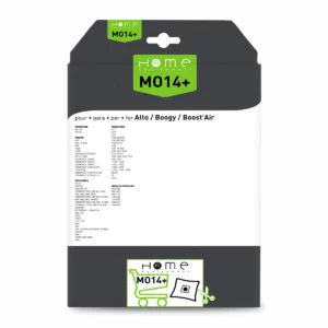 Lot de sacs aspirateur HEMO14+ avec système de filtration multicouche et fermeture hygiénique pour éviter le rejet de poussière. La photo montre le verso avec les instructions