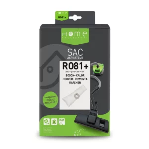 Lot de sacs aspirateur HERO81+ avec système de filtration multicouche et fermeture hygiénique pour éviter le rejet de poussière. La photo montre le recto de la boîte.