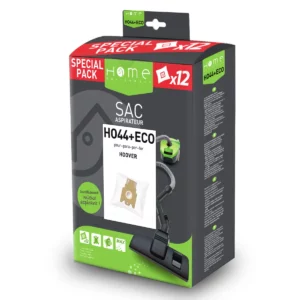 Lot de sacs aspirateur HEHO44+ ECO avec système de filtration multicouche et fermeture hygiénique pour éviter le rejet de poussière.