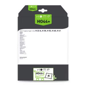 Lot de sacs aspirateur HEHO44+ avec système de filtration multicouche et fermeture hygiénique pour éviter le rejet de poussière. La photo montre le verso avec les instructions