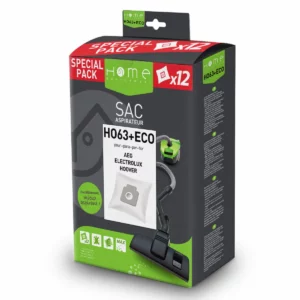 Lot de sacs aspirateur HEHO63+ ECO avec système de filtration multicouche et fermeture hygiénique pour éviter le rejet de poussière.