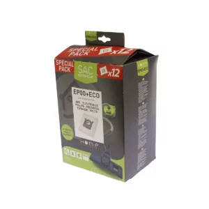 Lot de sacs aspirateur HEEP00+ ECO avec système de filtration multicouche et fermeture hygiénique pour éviter le rejet de poussière.