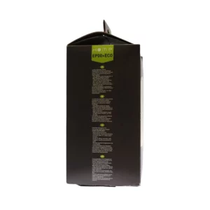 Lot de sacs aspirateur HEEP00+ ECO avec système de filtration multicouche et fermeture hygiénique pour éviter le rejet de poussière. La photo montre le côté droit de la boîte.