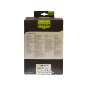 Lot de sacs aspirateur HEEP00+ ECO avec système de filtration multicouche et fermeture hygiénique pour éviter le rejet de poussière. La photo montre le verso avec les appareils compatibles.