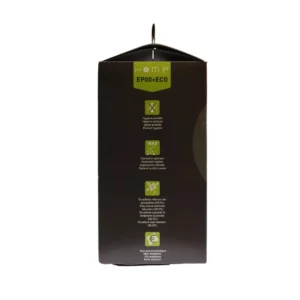 Lot de sacs aspirateur HEEP00+ ECO avec système de filtration multicouche et fermeture hygiénique pour éviter le rejet de poussière. La photo montre le côté gauche de la boîte.