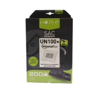 Lot de sacs aspirateur HEUN100+ avec système de filtration multicouche et fermeture hygiénique pour éviter le rejet de poussière. La photo montre le recto de la boîte.