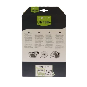 Lot de sacs aspirateur HEUN100+ avec système de filtration multicouche et fermeture hygiénique pour éviter le rejet de poussière. La photo montre le verso avec les instructions