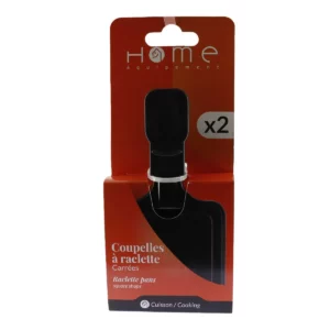 Cette photo nous présente le packaging des coupelles à raclettes carrées de la marque Home Equipement.