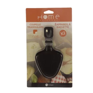 Cette photo nous présente le packaging des coupelles à raclettes triangulaires de la marque Home Equipement. Ces dernières sont sous blister transparent avec un encart cartonné