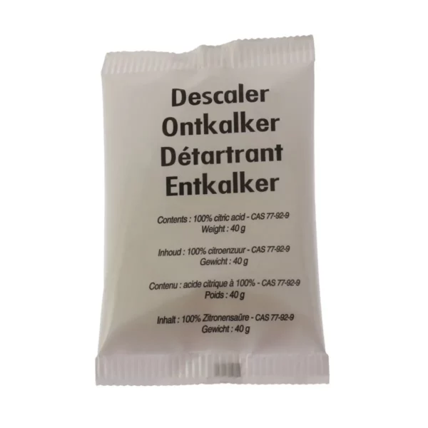 Sur cette photo, nous apercevons un sachet détartrant pour cafetière de la marque Home Equipement, en vue de face et dans son ensemble.